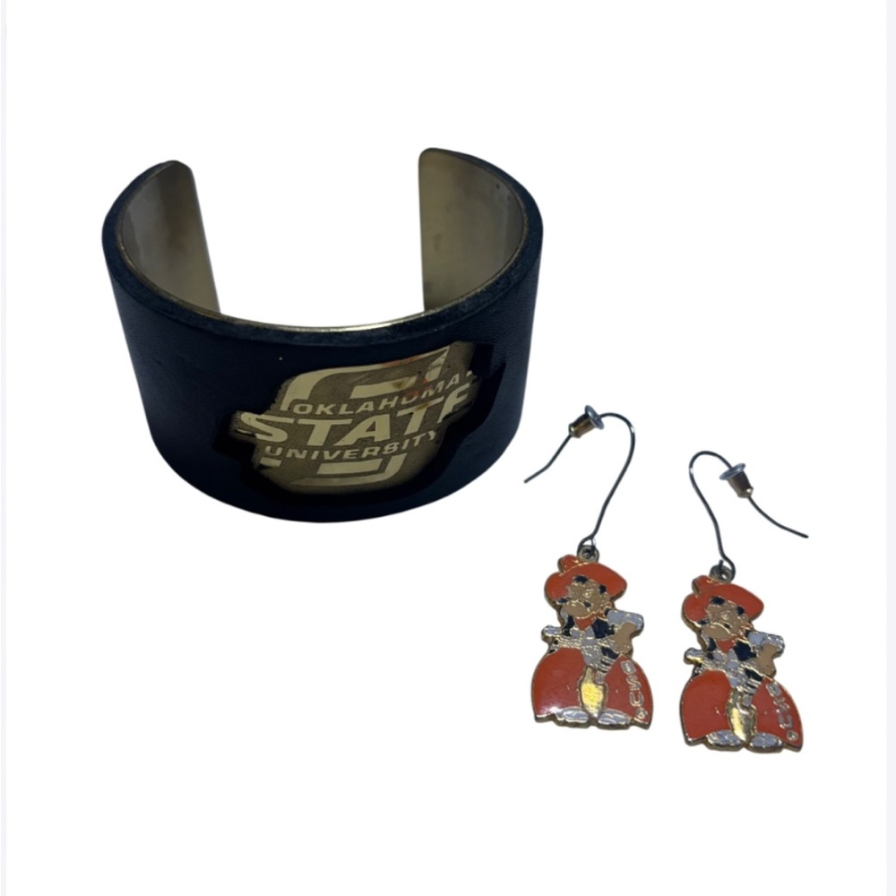 RUSTIC CUFF- Oklahoma State University Bracelet and Pistol Pete Earrings